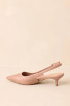 Women's Meant To Be Me Beige Patent Pointed-Toe Slingback Kitten Heels | Heel measures 1.75" 6