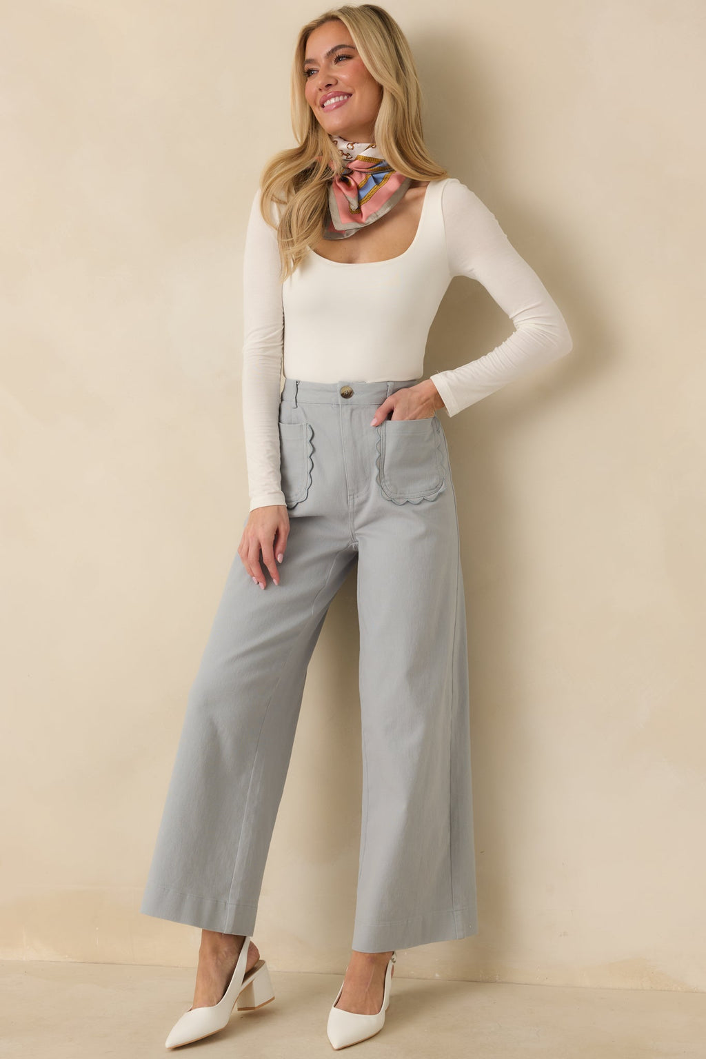 Women's Memories Made Dusty Blue Cotton Wide Leg Pants | 97% Cotton & 3% Spandex 1