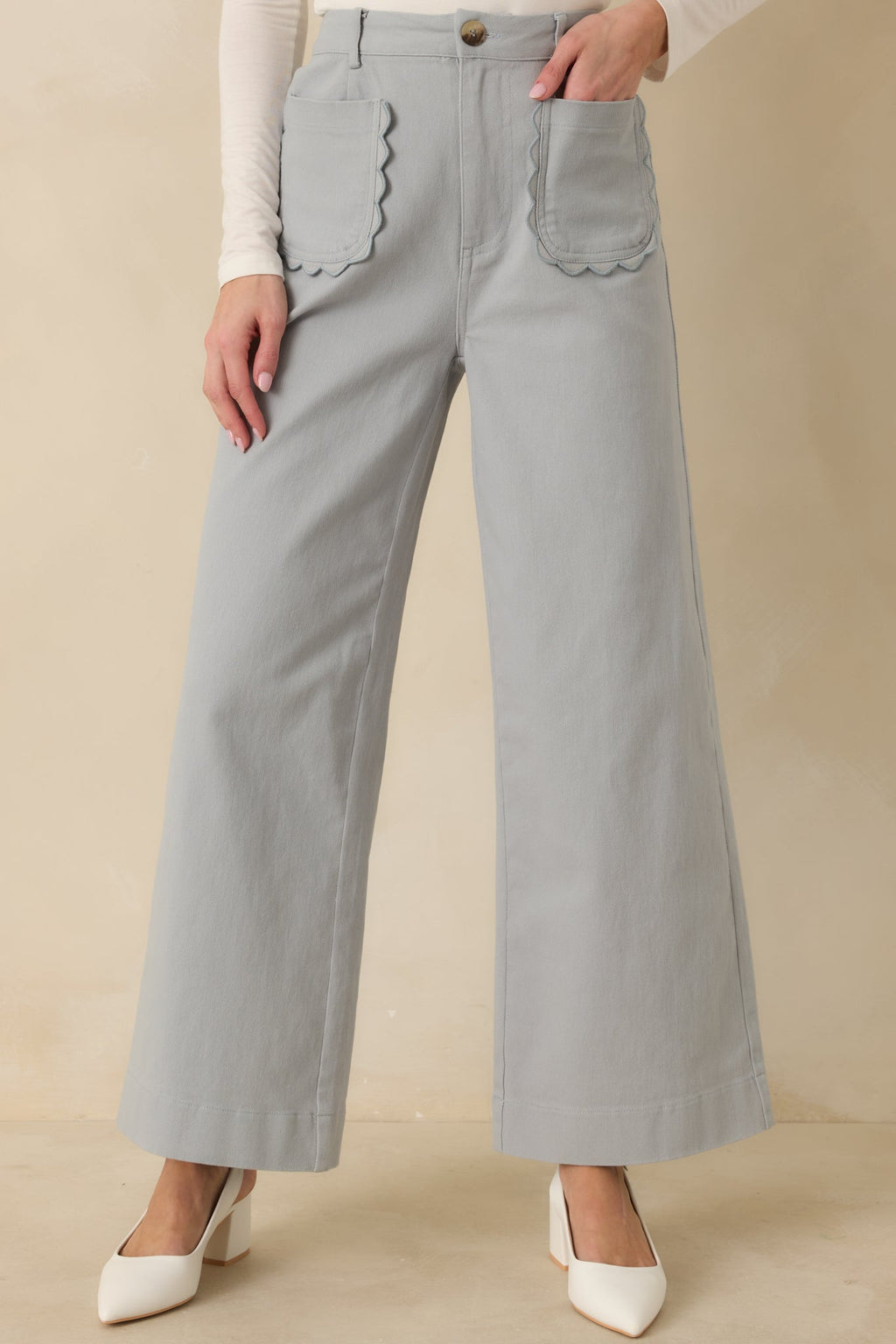 Women's Memories Made Dusty Blue Cotton Wide Leg Pants | 97% Cotton & 3% Spandex 2
