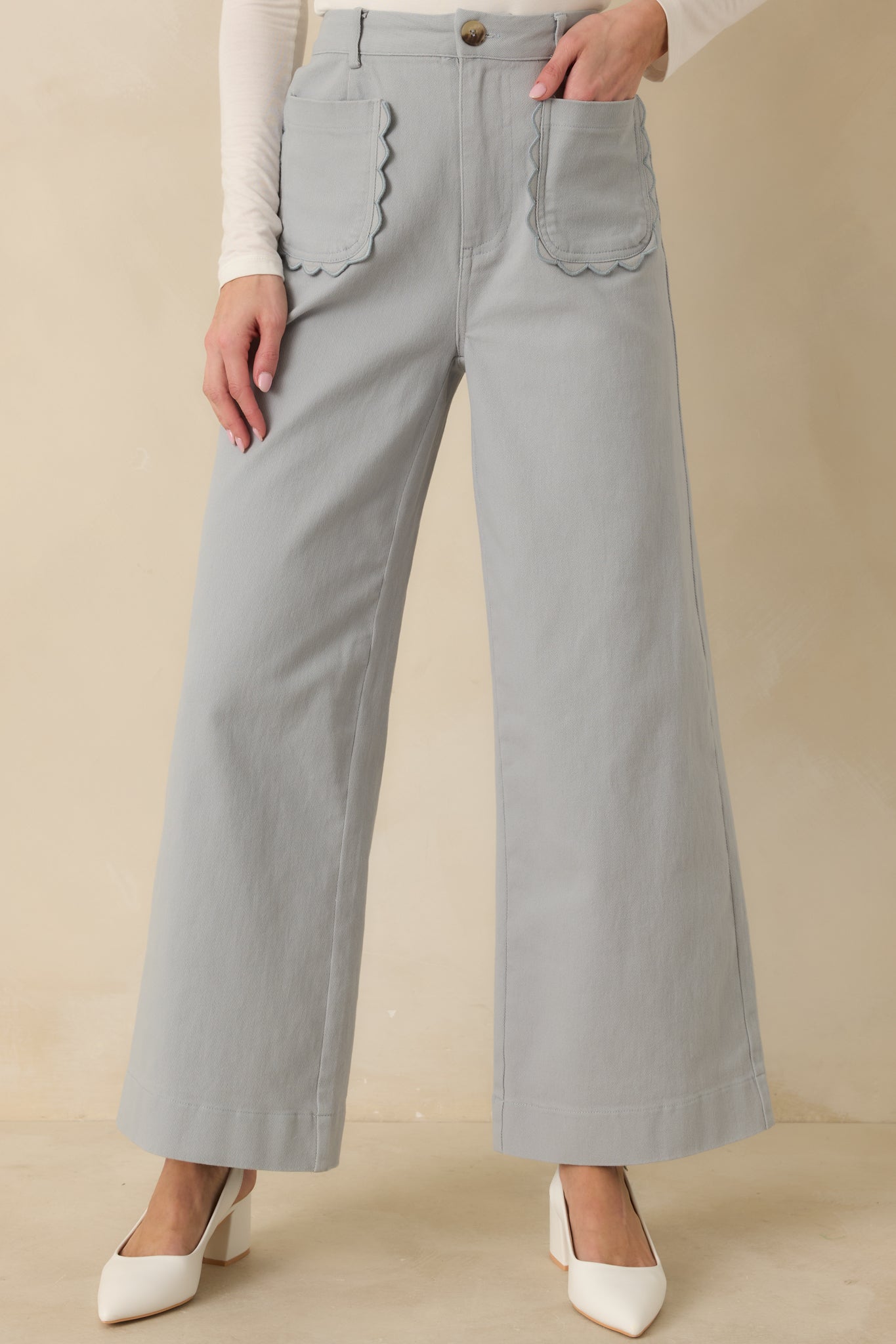 Women's Memories Made Dusty Blue Cotton Wide Leg Pants | 97% Cotton & 3% Spandex 2