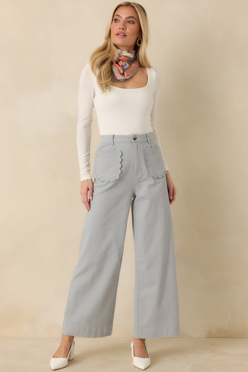 Women's Memories Made Dusty Blue Cotton Wide Leg Pants | 97% Cotton & 3% Spandex 3