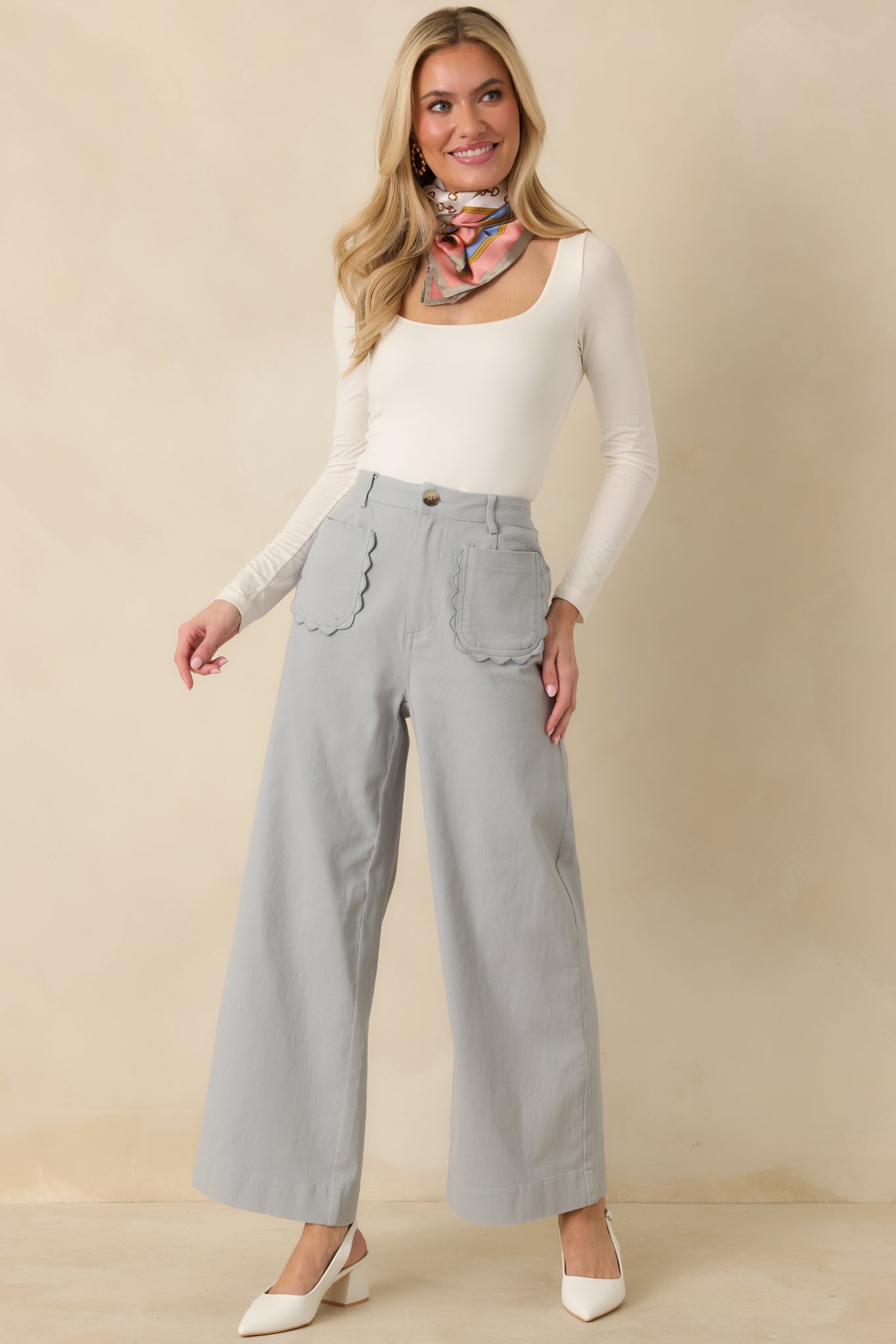 Women's Memories Made Dusty Blue Cotton Wide Leg Pants | 97% Cotton & 3% Spandex 4