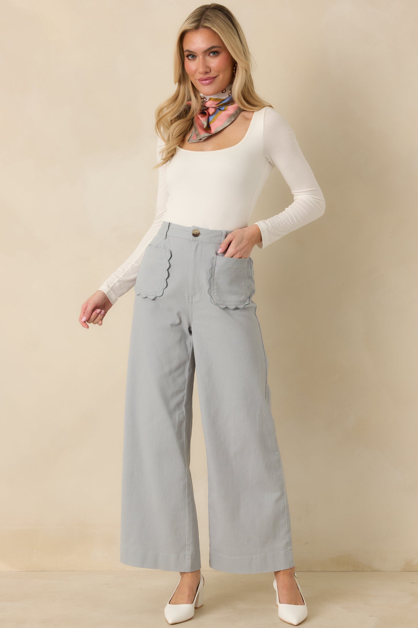 Women's Memories Made Dusty Blue Cotton Wide Leg Pants | 97% Cotton & 3% Spandex 5