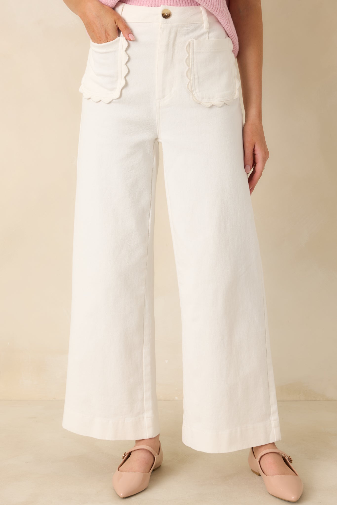 Women's Memories Made Ivory Cotton Wide Leg Pants | 97% Cotton & 3% Spandex 0