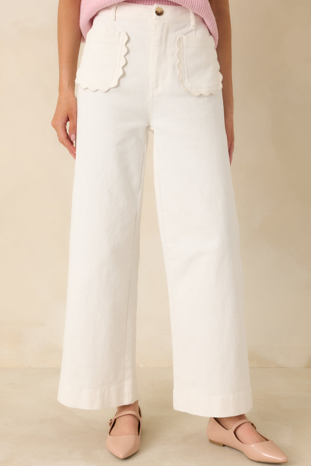Women's Memories Made Ivory Cotton Wide Leg Pants | 97% Cotton & 3% Spandex 4