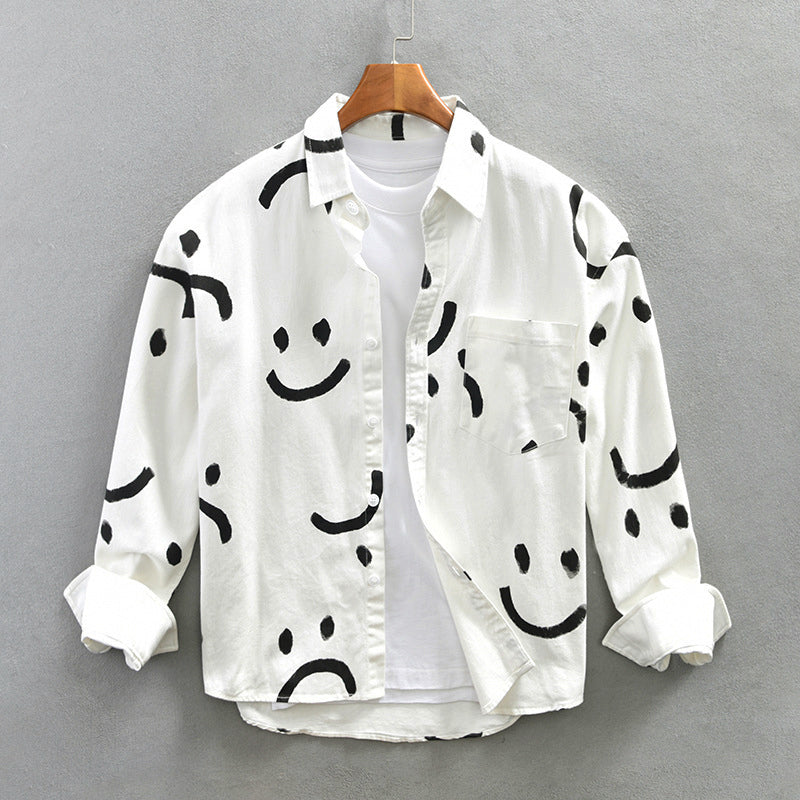 Women's Men’s Cotton Long Sleeve Shirt with Smiley Pattern | Length: Standard 0