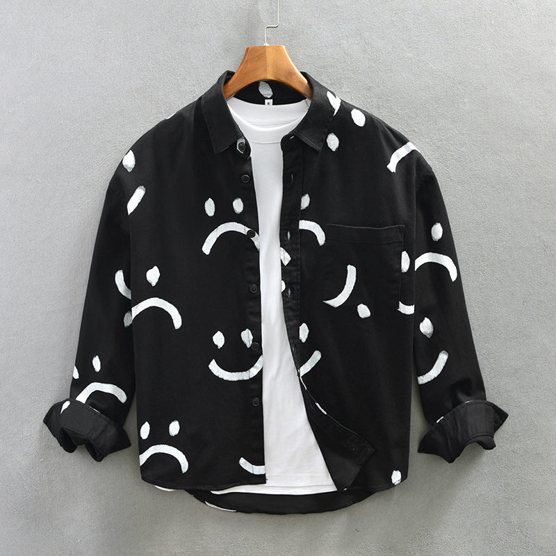 Women's Men’s Cotton Long Sleeve Shirt with Smiley Pattern | Length: Standard 1