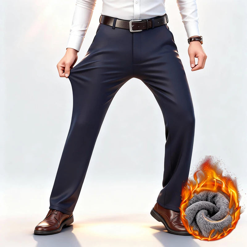 Women's Men’s Elastic Business Pants with Fleece Lining | Length: Full length 1