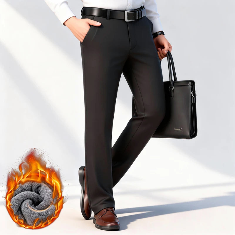 Women's Men’s Elastic Business Pants with Fleece Lining | Length: Full length 2