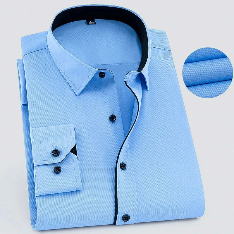 Women's Men’s Long-Sleeve Button-Up Shirt with Textured Weave | Sleeves: Long sleeves 1