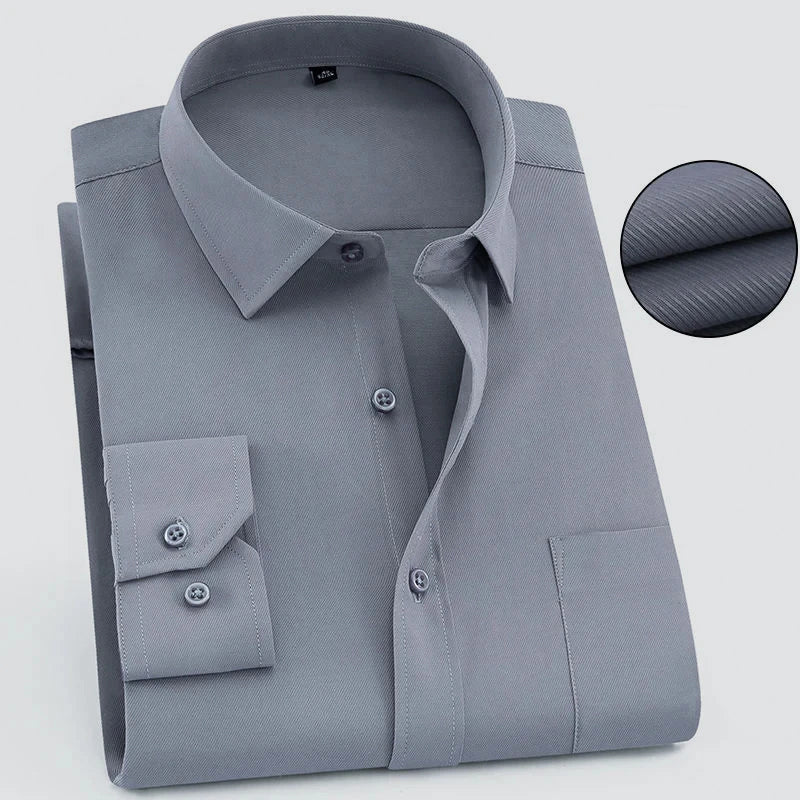 Women's Men’s Long-Sleeve Button-Up Shirt with Textured Weave | Sleeves: Long sleeves 3
