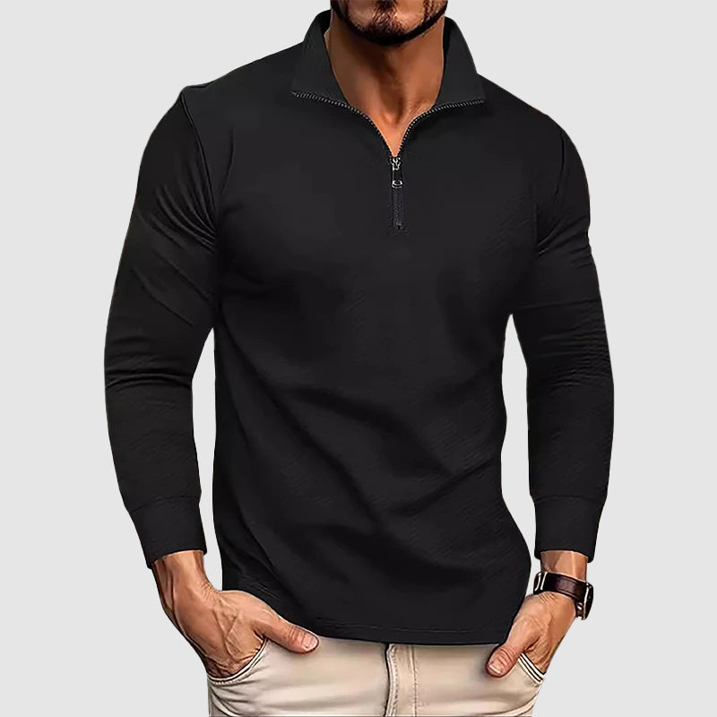 Women's Men’s Long-Sleeve Zip-Collar Top | Length: Hip-length 0
