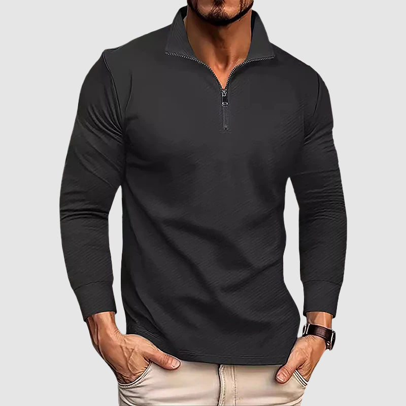 Women's Men’s Long-Sleeve Zip-Collar Top | Length: Hip-length 3