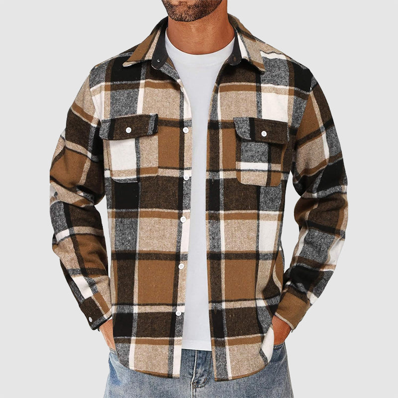 Women's Men’s Plaid Button-Up Shirt with Chest Pockets | Sleeves: Long sleeves 0