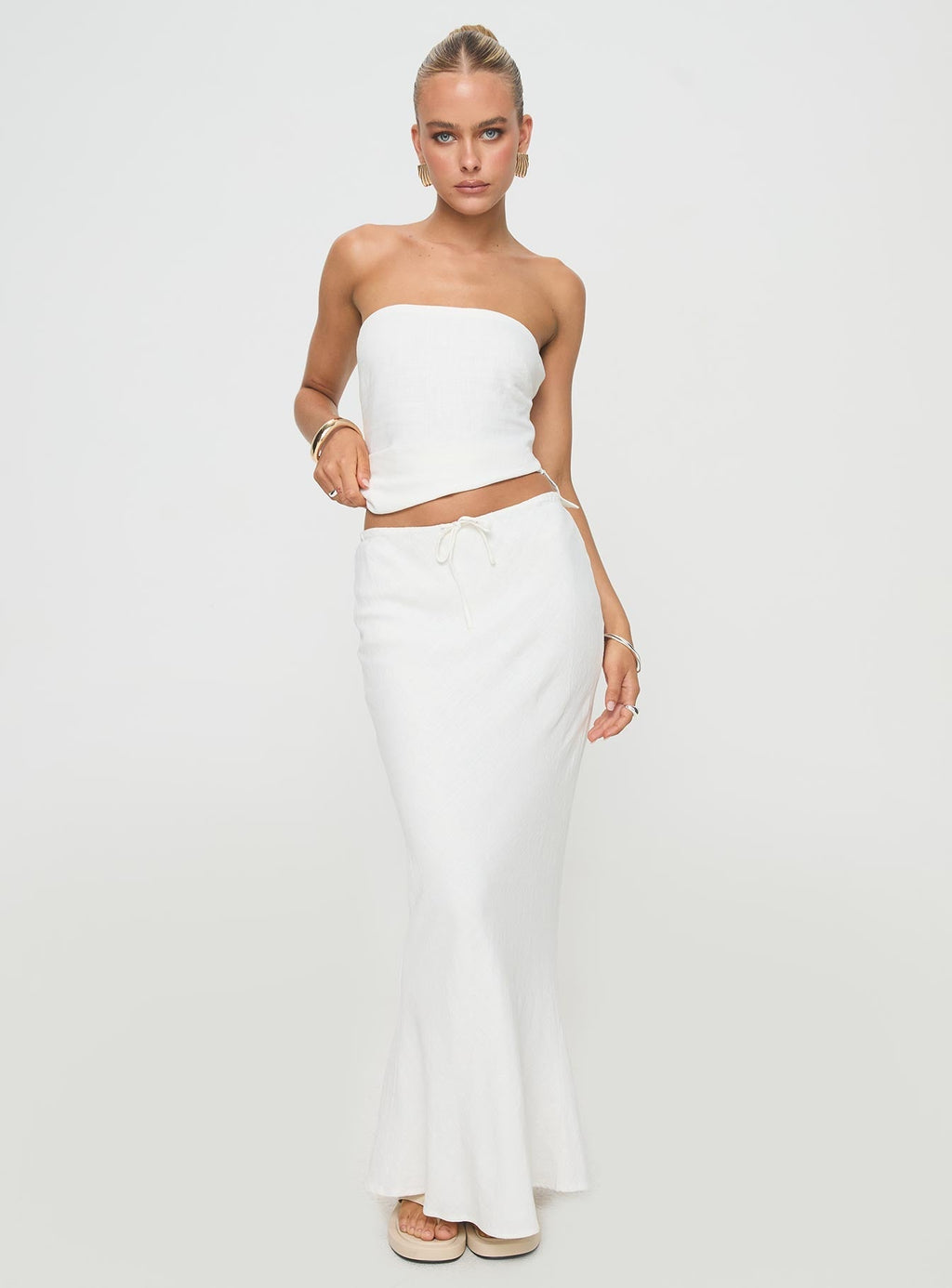 Women's Mercer Linen Blend Maxi Skirt White | Linen Maxi skirt 1
