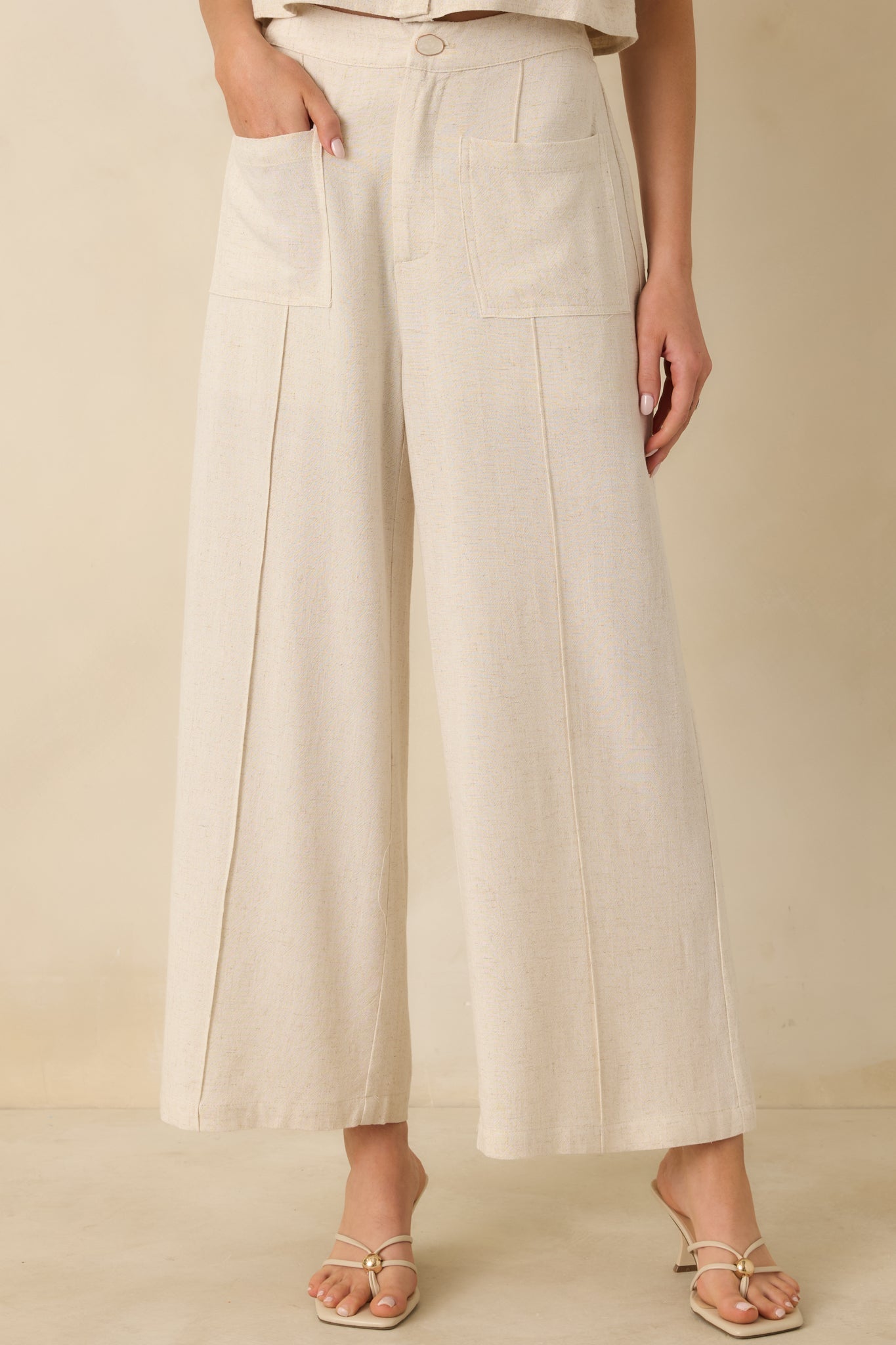 Women's Met Your Match Natural Linen-Blend Wide Leg Pants | 70% Viscose & 30% Linen 0