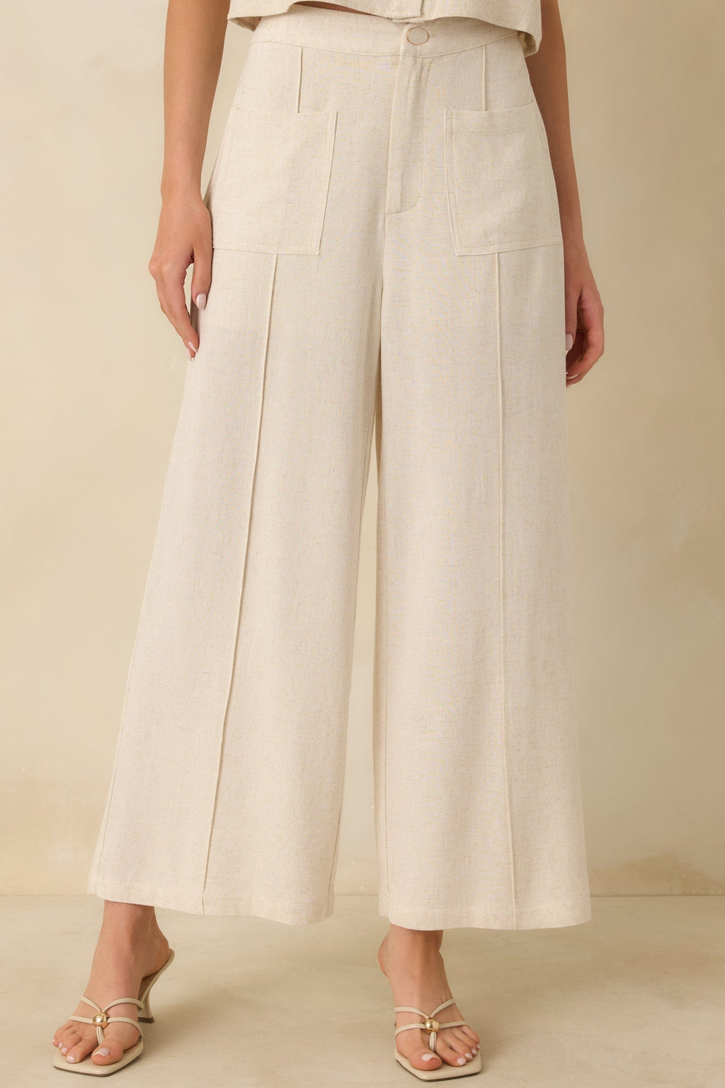 Women's Met Your Match Natural Linen-Blend Wide Leg Pants | 70% Viscose & 30% Linen 3