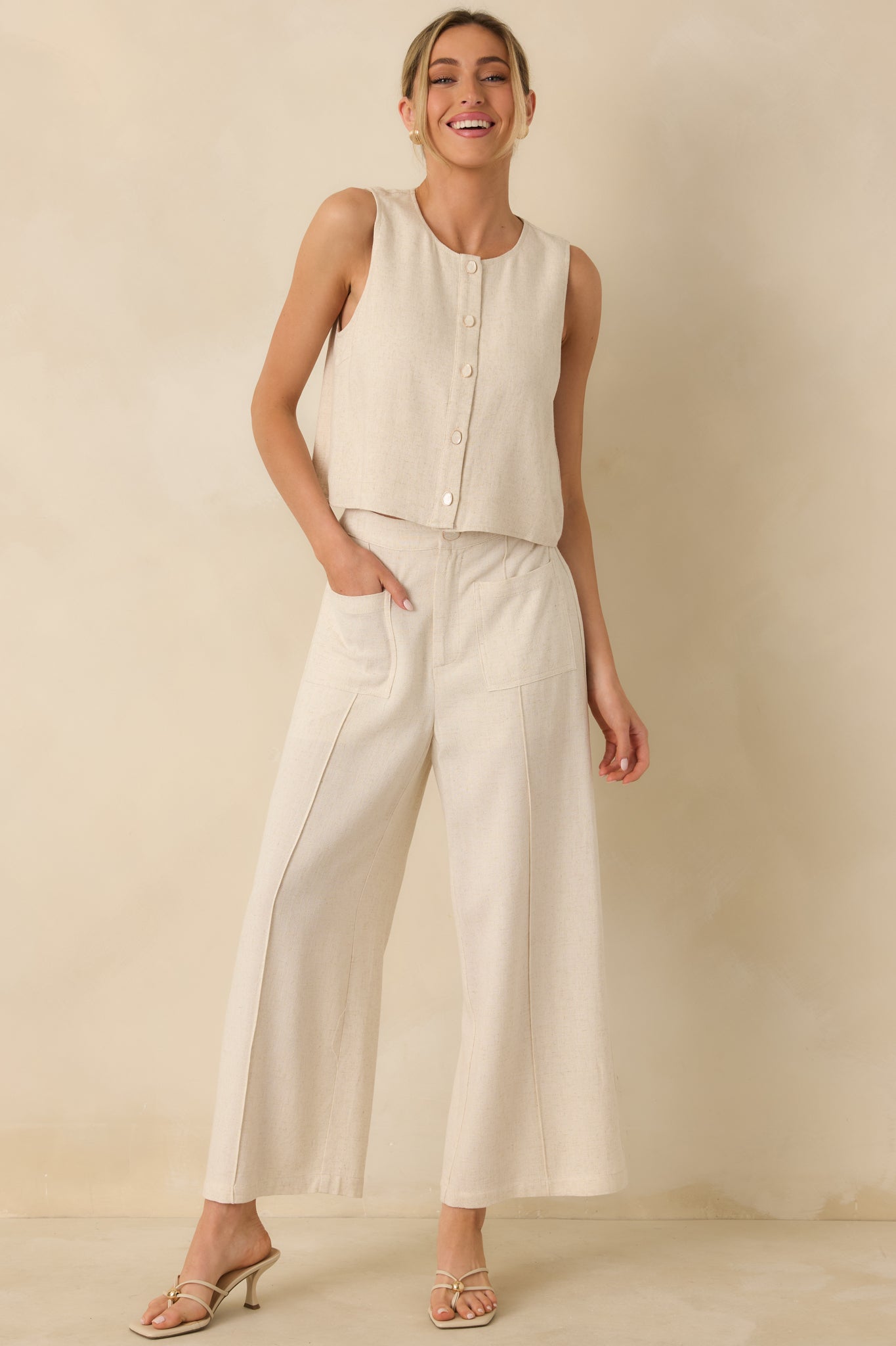 Women's Met Your Match Natural Linen-Blend Wide Leg Pants | 70% Viscose & 30% Linen 4