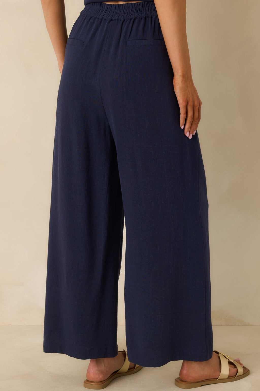 Women's Met Your Match Navy Linen-Blend Wide Leg Pants | 70% Viscose & 30% Linen 4