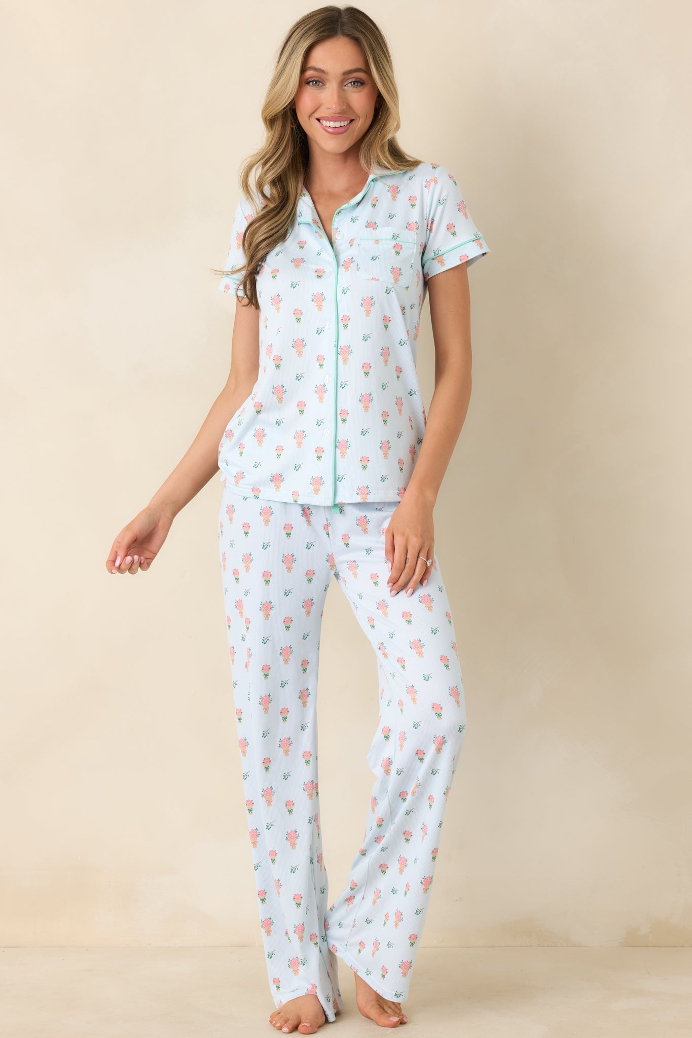 Women's Mint to Be Mine Mint Green Multi Floral Pajama Pants | 95% Polyester & 5% Spandex 2