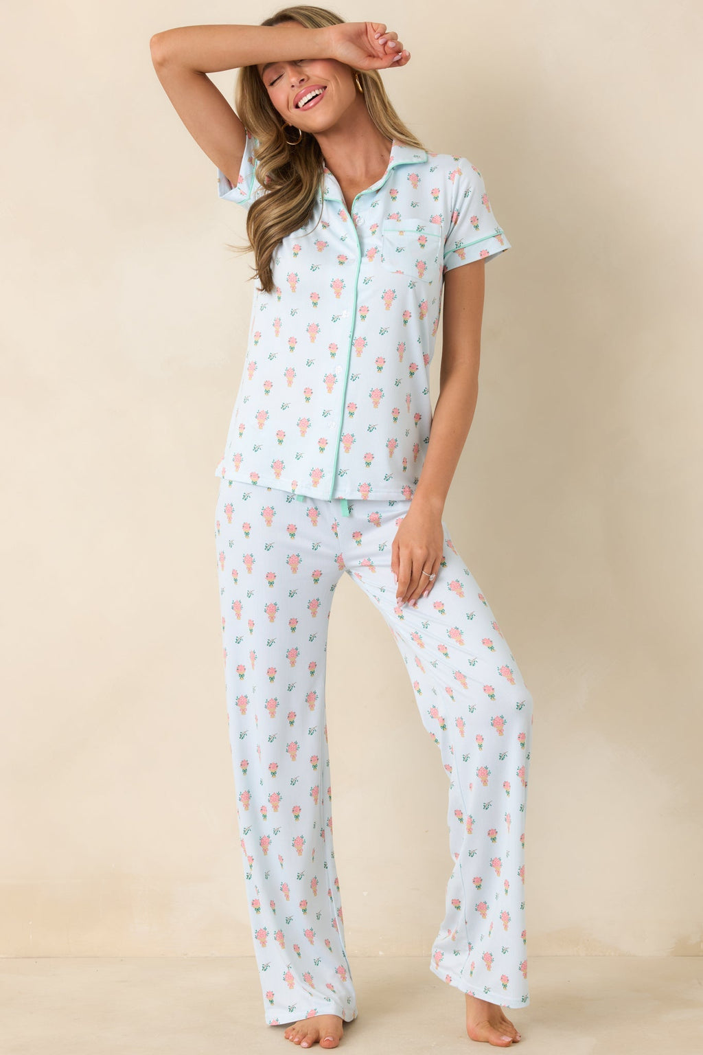 Women's Mint to Be Mine Mint Green Multi Floral Print Short Sleeve Pajama Top | 95% Polyester & 5% Spandex 0