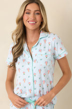 Women's Mint to Be Mine Mint Green Multi Floral Print Short Sleeve Pajama Top | 95% Polyester & 5% Spandex 1