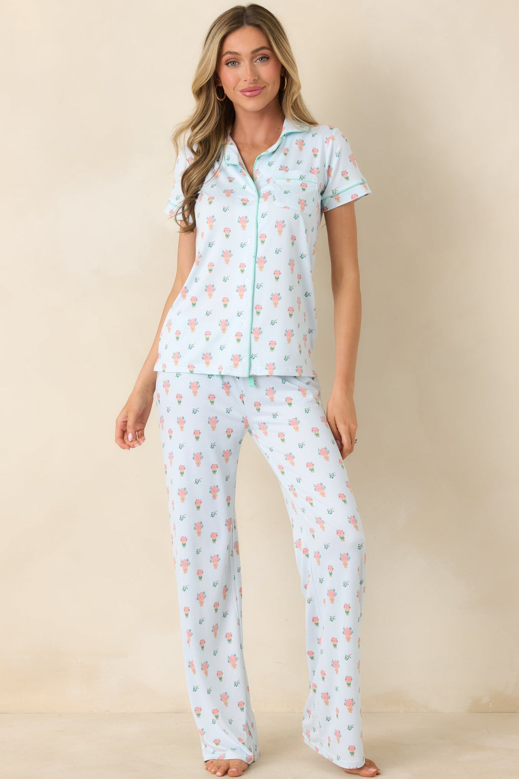 Women's Mint to Be Mine Mint Green Multi Floral Print Short Sleeve Pajama Top | 95% Polyester & 5% Spandex 4