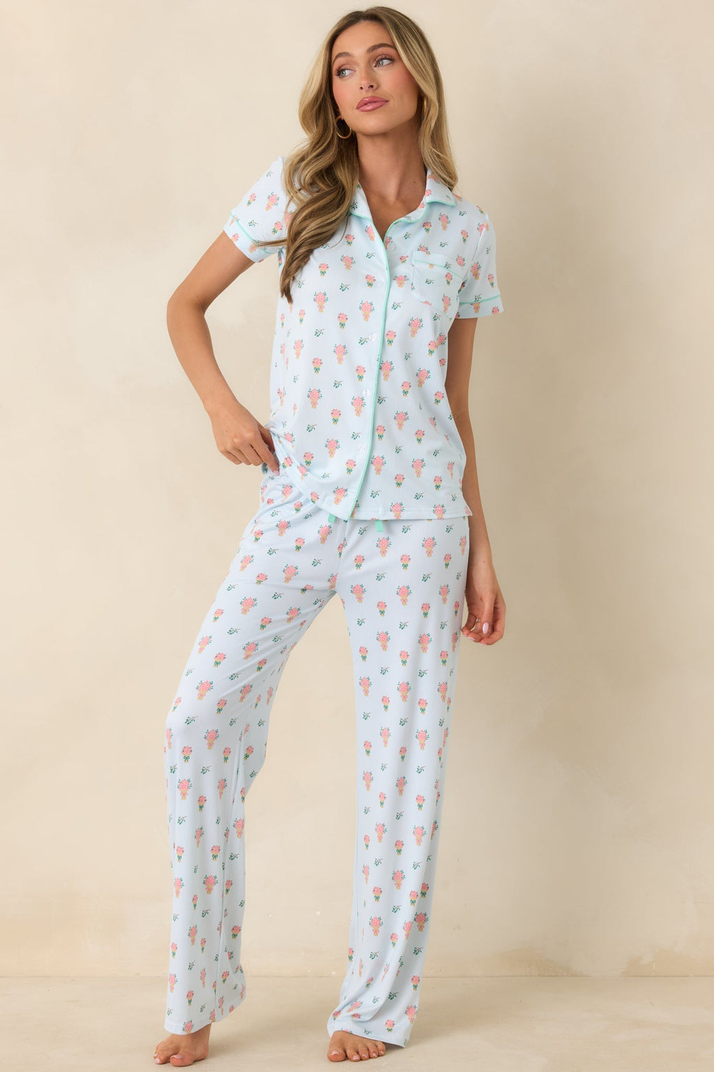 Women's Mint to Be Mine Mint Green Multi Floral Print Short Sleeve Pajama Top | 95% Polyester & 5% Spandex 5