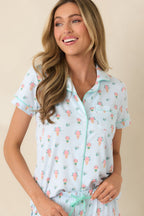 Women's Mint to Be Mine Mint Green Multi Floral Print Short Sleeve Pajama Top | 95% Polyester & 5% Spandex 6