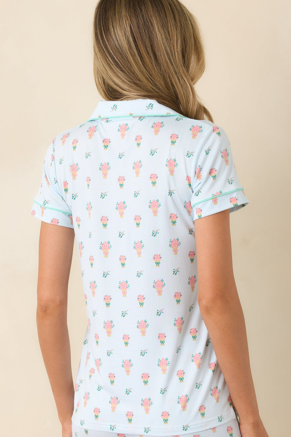 Women's Mint to Be Mine Mint Green Multi Floral Print Short Sleeve Pajama Top | 95% Polyester & 5% Spandex 7