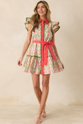 Women's Missing The Point Coral Pink Floral Cotton Button Front Mini Dress | 100% Cotton 0