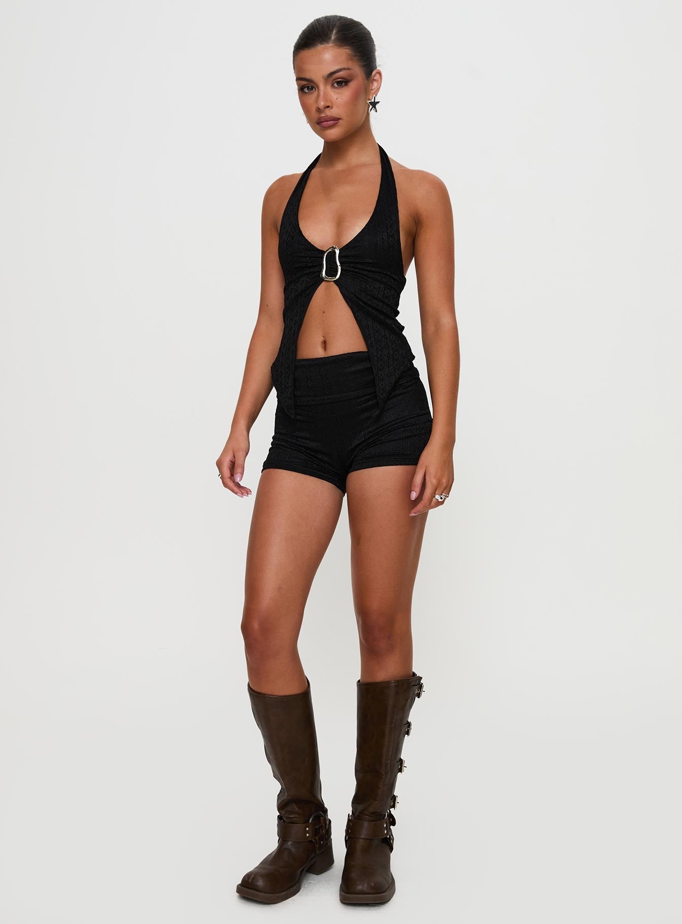 Women's Moderna Lace Shorts Black | Mid-rise lace shorts 2