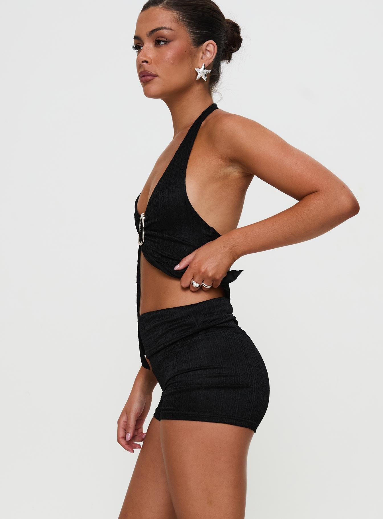 Women's Moderna Lace Shorts Black | Mid-rise lace shorts 3