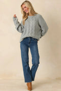 Women's Moments in Stillness Stone Blue Cable Knit Sweater | 80% Acrylic & 20% Nylon 0