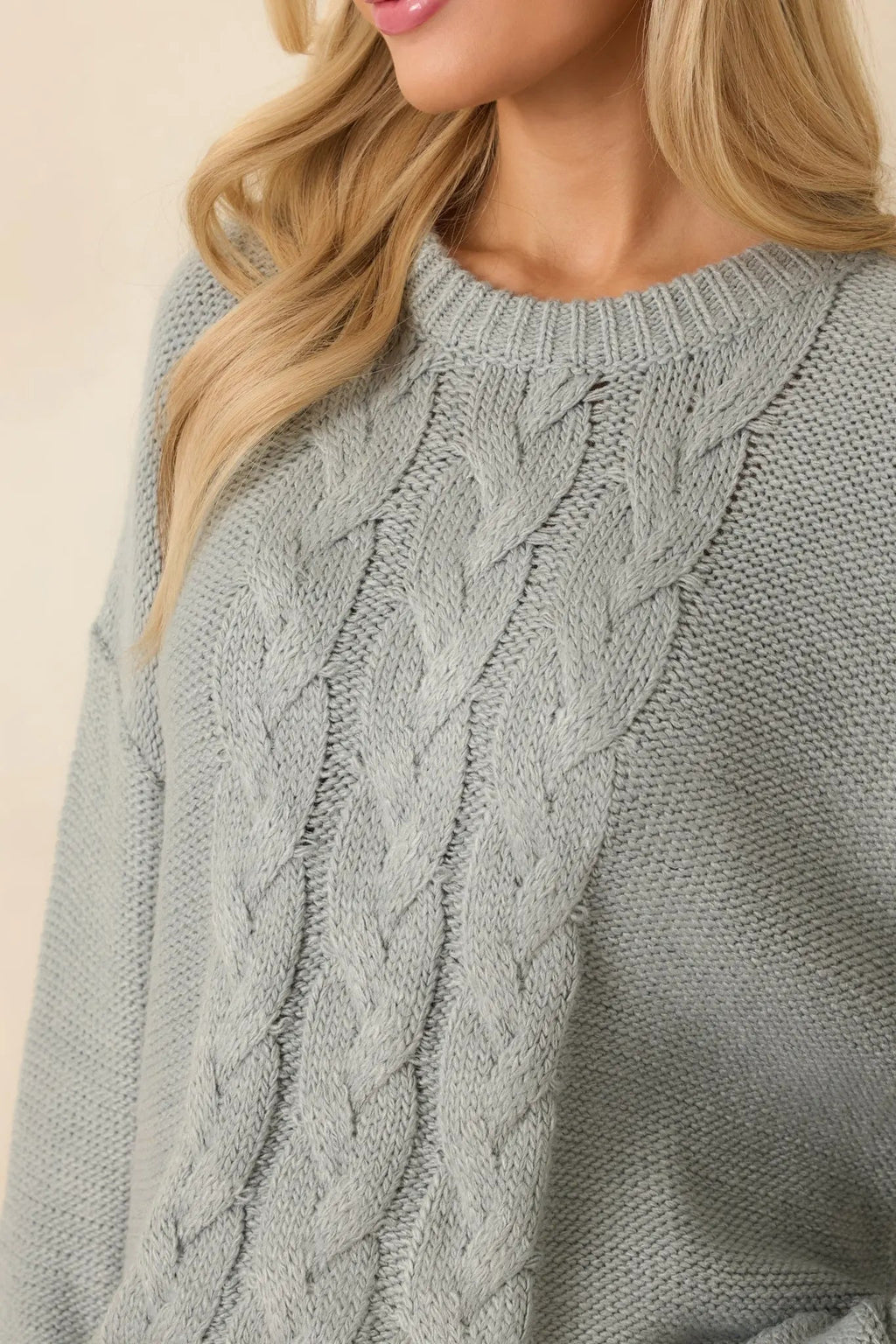 Women's Moments in Stillness Stone Blue Cable Knit Sweater | 80% Acrylic & 20% Nylon 4