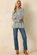 Women's Moments in Stillness Stone Blue Cable Knit Sweater | 80% Acrylic & 20% Nylon 6