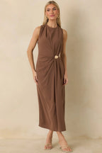 Women's Move With Purpose Light Brown Ruched Maxi Dress | 100% Polyester 0