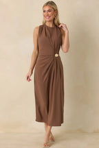 Women's Move With Purpose Light Brown Ruched Maxi Dress | 100% Polyester 1