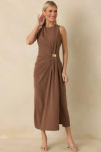 Women's Move With Purpose Light Brown Ruched Maxi Dress | 100% Polyester 2