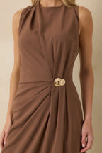 Women's Move With Purpose Light Brown Ruched Maxi Dress | 100% Polyester 5