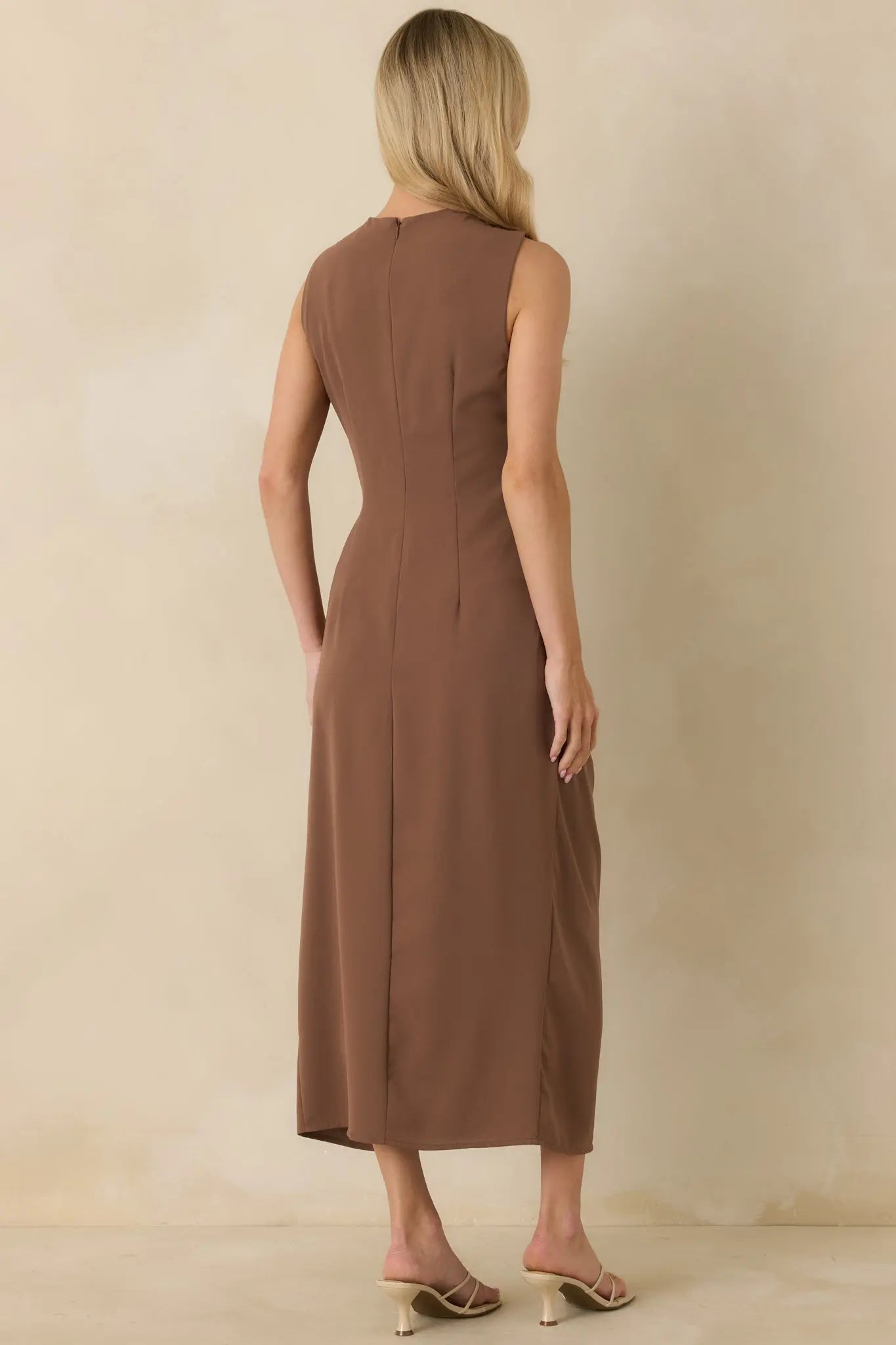 Women's Move With Purpose Light Brown Ruched Maxi Dress | 100% Polyester 6
