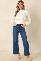Women's My Day Off Ivory & Yellow Cotton Stripe Sweater | 100% Cotton 0