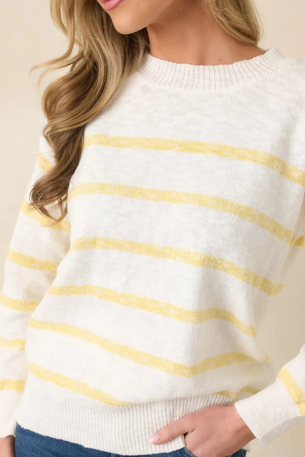 Women's My Day Off Ivory & Yellow Cotton Stripe Sweater | 100% Cotton 1