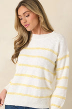 Women's My Day Off Ivory & Yellow Cotton Stripe Sweater | 100% Cotton 3