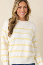 Women's My Day Off Ivory & Yellow Cotton Stripe Sweater | 100% Cotton 4