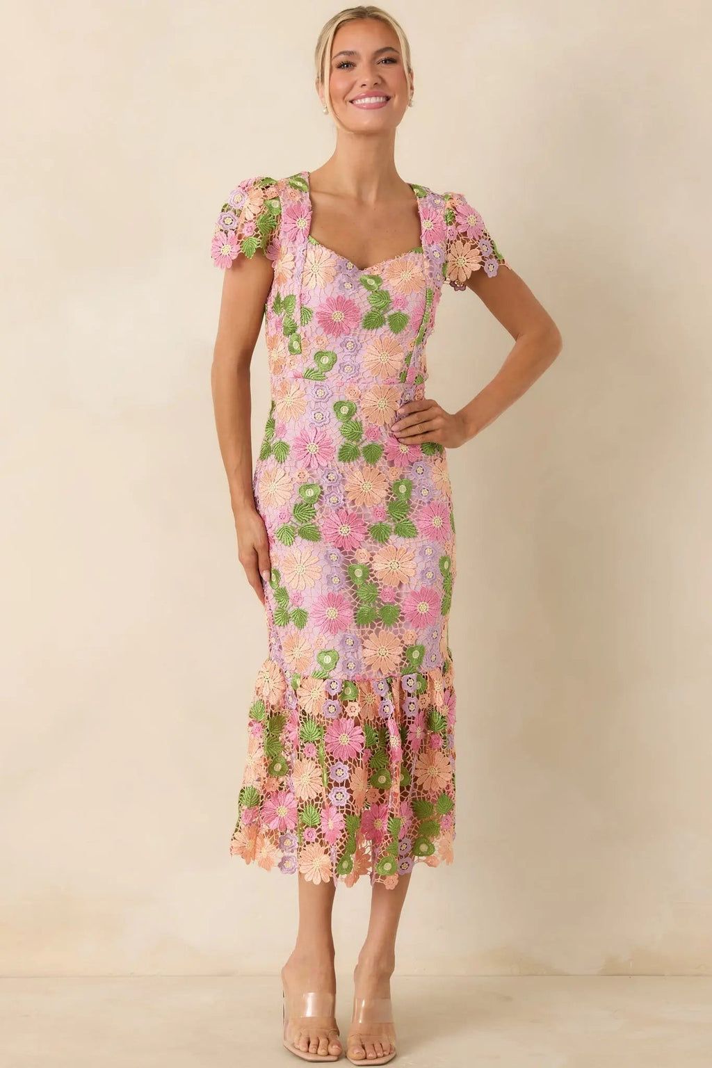 Women's My Debut Lavender Embroidered Floral Midi Dress | 100% Polyester 0