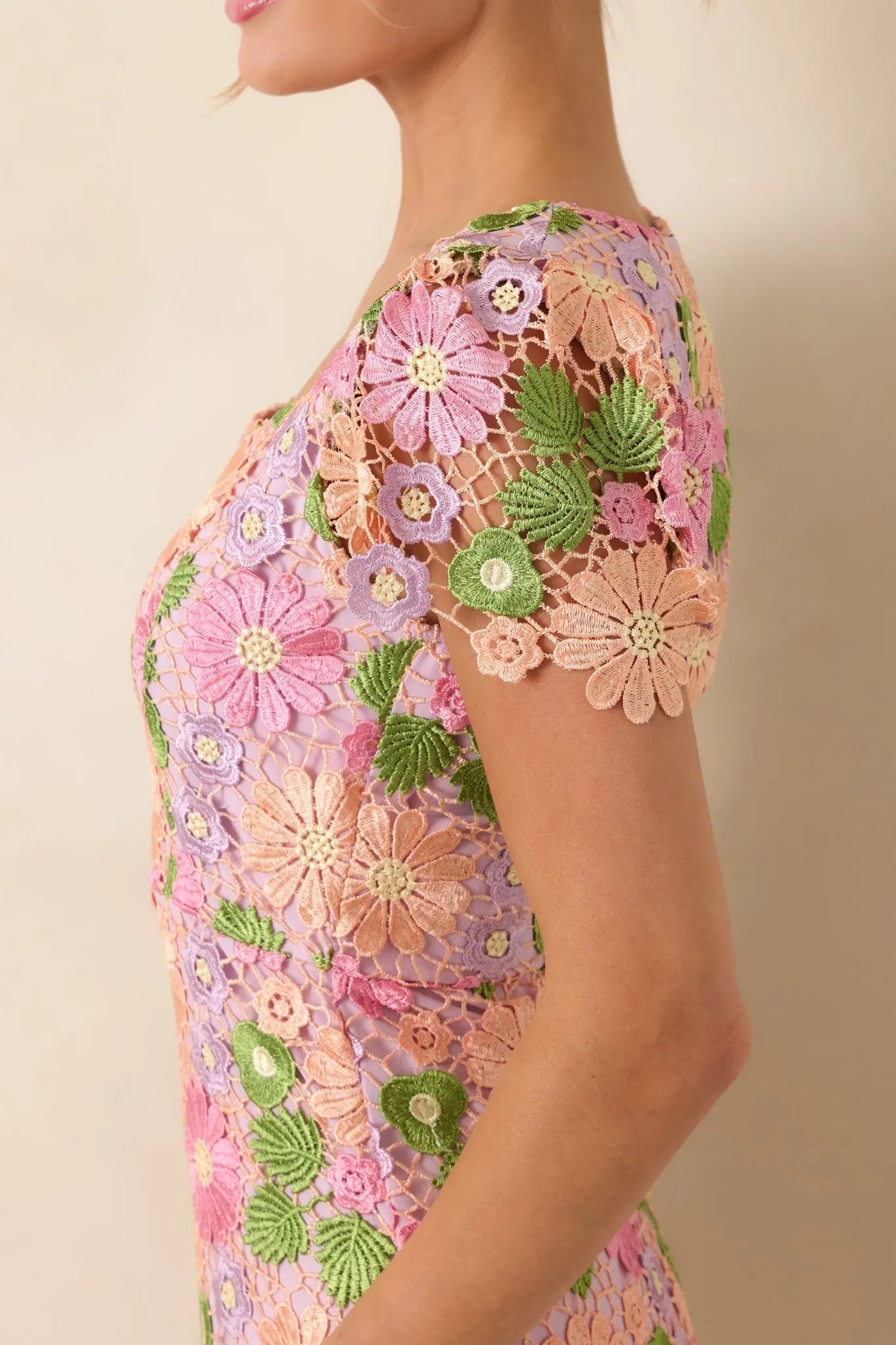 Women's My Debut Lavender Embroidered Floral Midi Dress | 100% Polyester 2