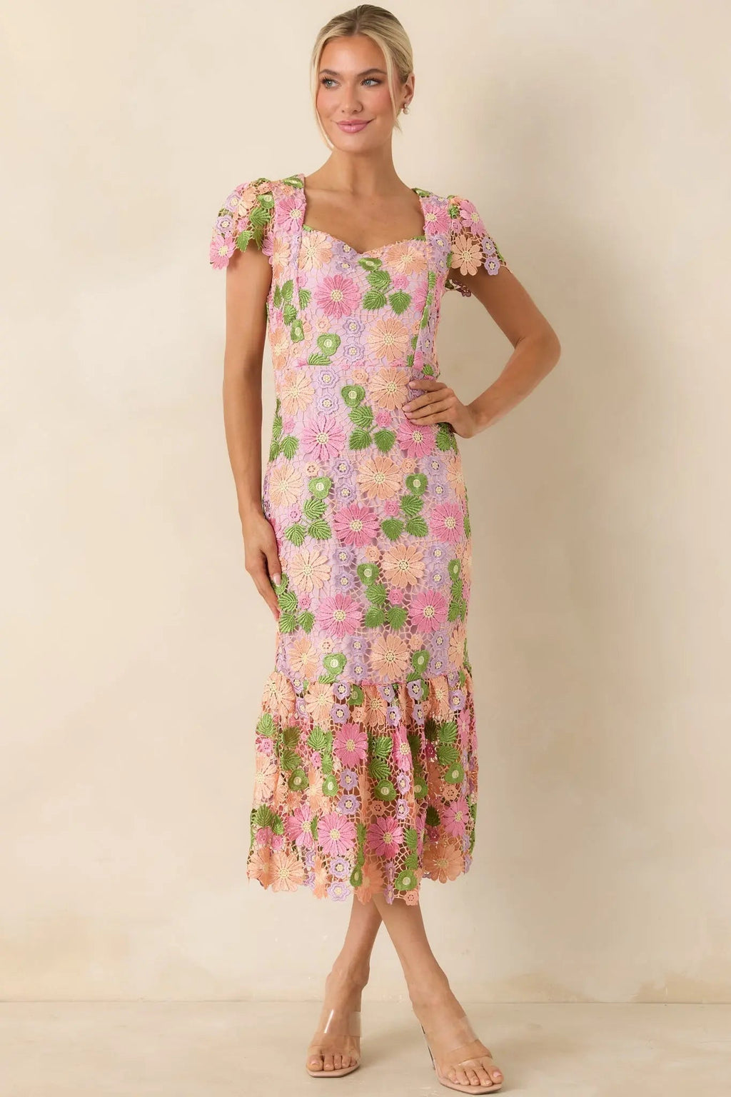 Women's My Debut Lavender Embroidered Floral Midi Dress | 100% Polyester 3