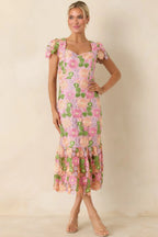 Women's My Debut Lavender Embroidered Floral Midi Dress | 100% Polyester 3