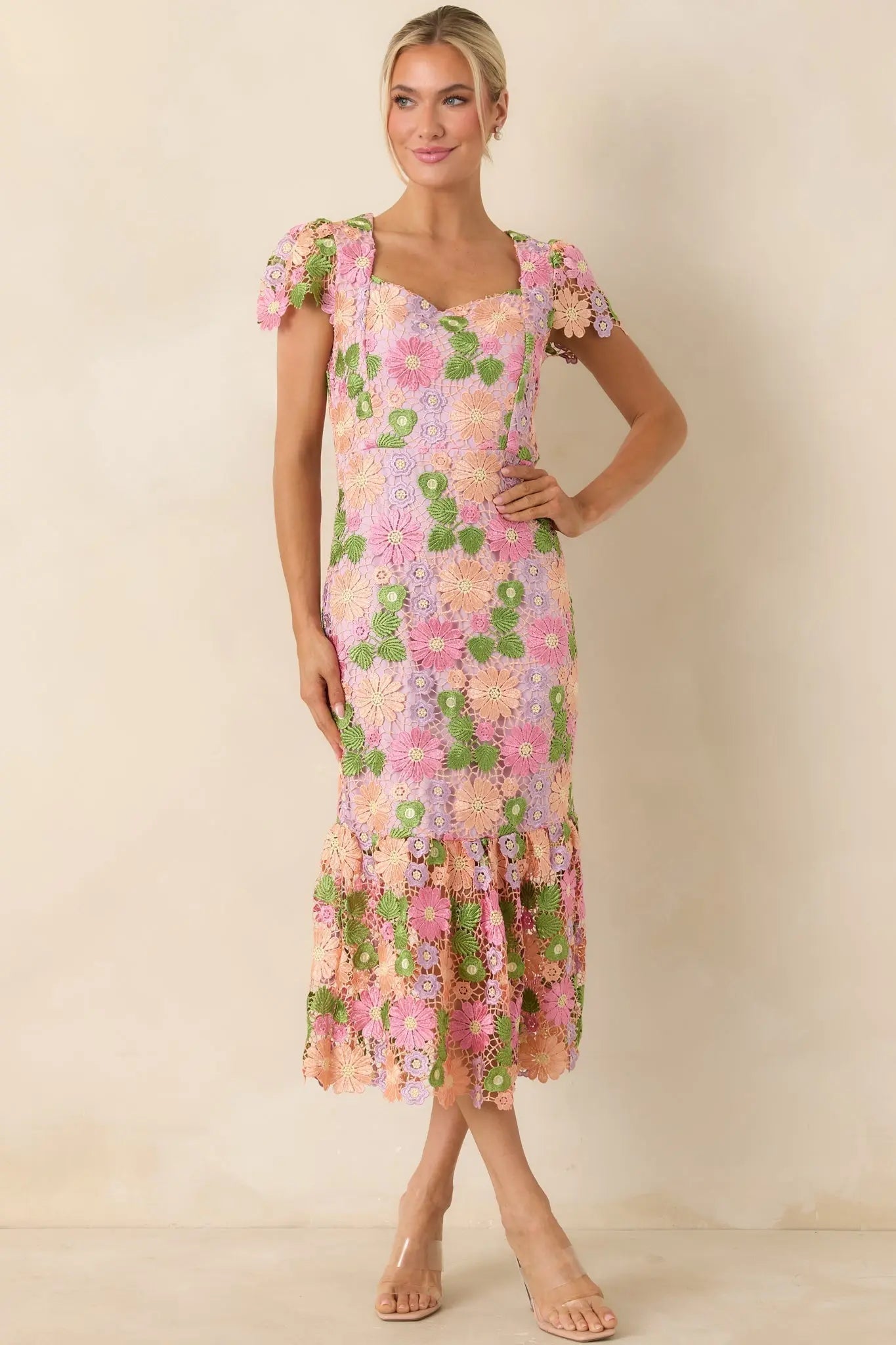 Women's My Debut Lavender Embroidered Floral Midi Dress | 100% Polyester 3